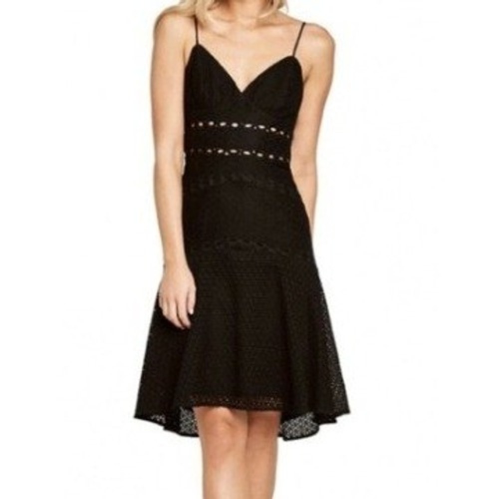 Bardot‎ Ariana Fit & Flare Lace Dress Sz 8 Medium Black Eyelet Whimsygoth